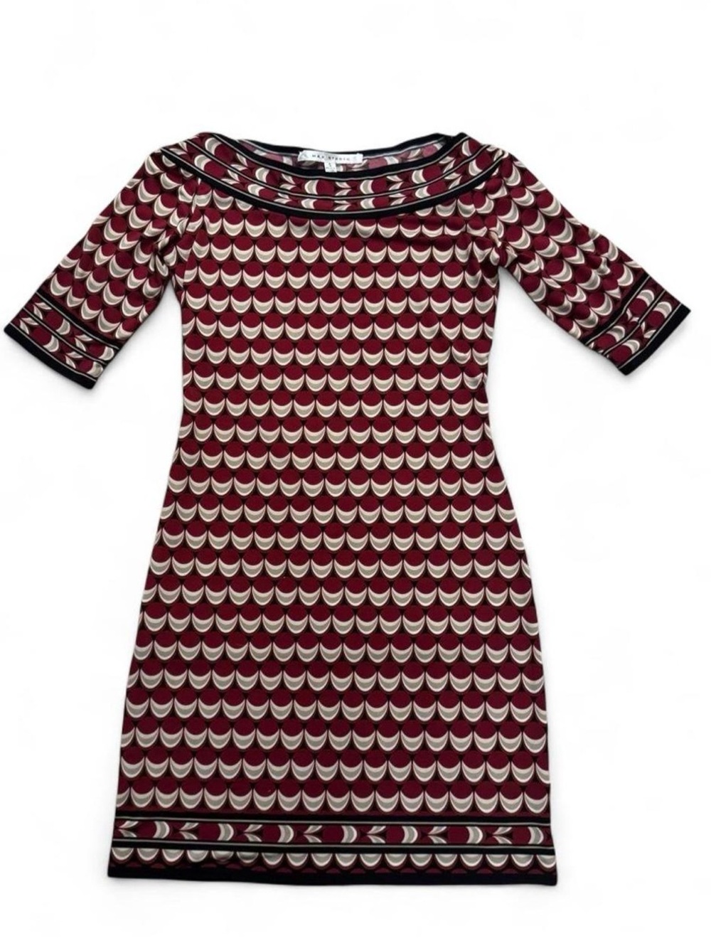 Women’s Max Studio Burgundy Scallop Patterned Crewneck Dress